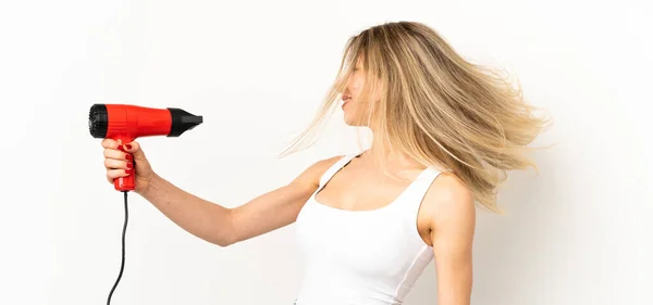 Woman Hairdryer Isolated Background — Stock Photo, Image