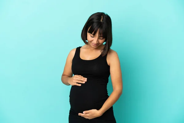 Mujer Sobre Aislado Fondo Embarazada —  Fotos de Stock
