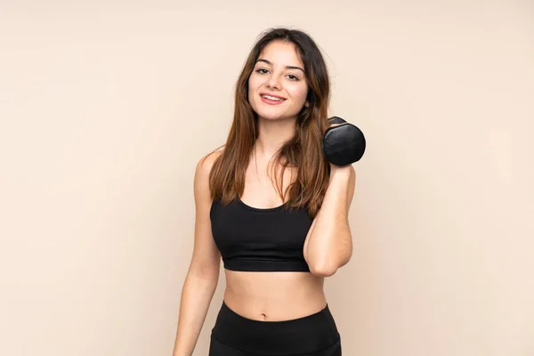 Young Sport Woman Making Weightlifting Isolated Beige Background — Stock Photo, Image