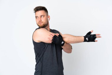 Beyaz arka planda izole edilmiş Rus sporcu kolu geriyor.