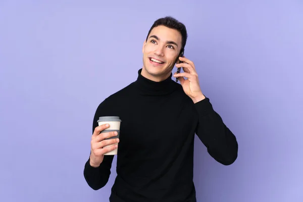 Joven Hombre Guapo Caucásico Con Jersey Cuello Alto Aislado Sobre —  Fotos de Stock