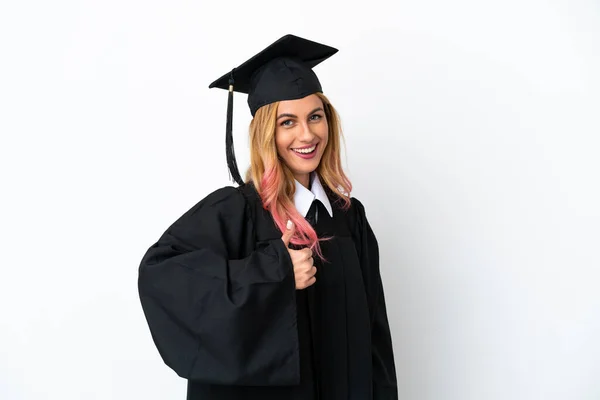 Νεαρός Απόφοιτος Πανεπιστημίου Πάνω Από Απομονωμένο Λευκό Φόντο Δίνοντας Αντίχειρες — Φωτογραφία Αρχείου