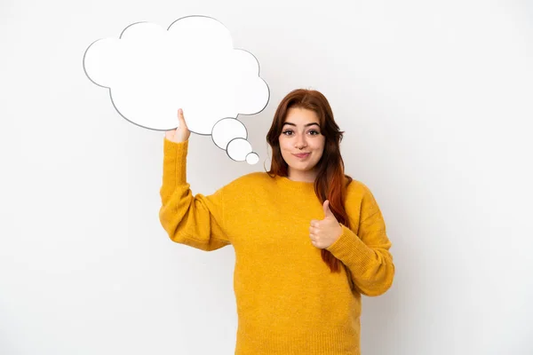 Young Redhead Woman Isolated White Background Holding Thinking Speech Bubble — Stock Photo, Image