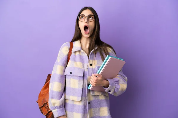 Young Student Woman Isolated Purple Background Looking Surprised Expression — Stock Photo, Image