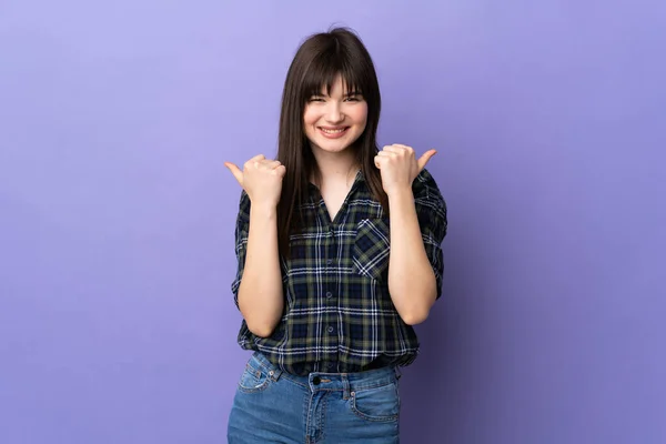 Young Ukrainian Woman Isolated Purple Background Thumbs Gesture Smiling — Stock Photo, Image
