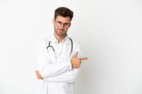 Young Doctor Caucasian Man Isolated White Background Wearing Doctor Gown — Stock Photo, Image