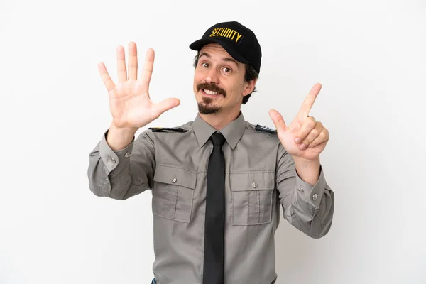 Young Caucasian Security Man Isolated White Background Counting Seven Fingers — Stock Photo, Image