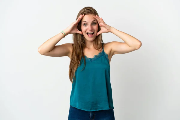 Young Caucasian Woman Isolated Background Surprise Expression — Stock Photo, Image