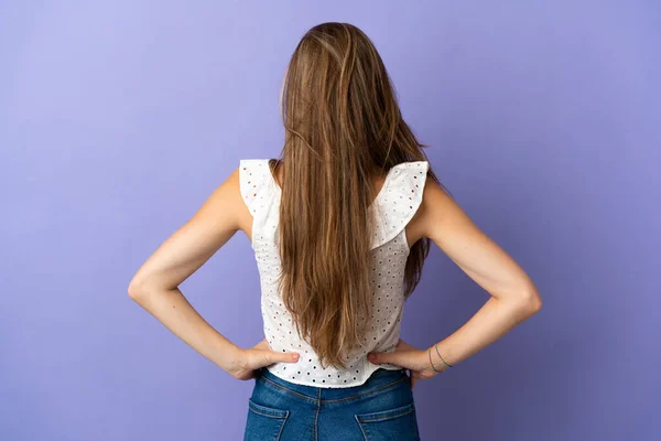 Young Caucasian Woman Isolated Background Back Position — Stock Photo, Image