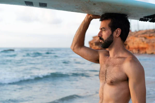 Young Caucasian Man Get Early Doing Surf Sunrise — Stock Photo, Image