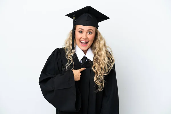 Jovem Universitária Graduada Mulher Isolada Fundo Branco Com Expressão Facial — Fotografia de Stock