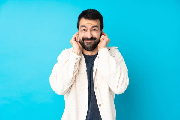 Jeune Homme Beau Avec Veste Velours Côtelé Blanc Sur Fond — Photo