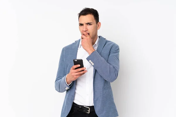 Young Handsome Businessman Isolated Background Surprised Shocked While Looking Right — Stock Photo, Image