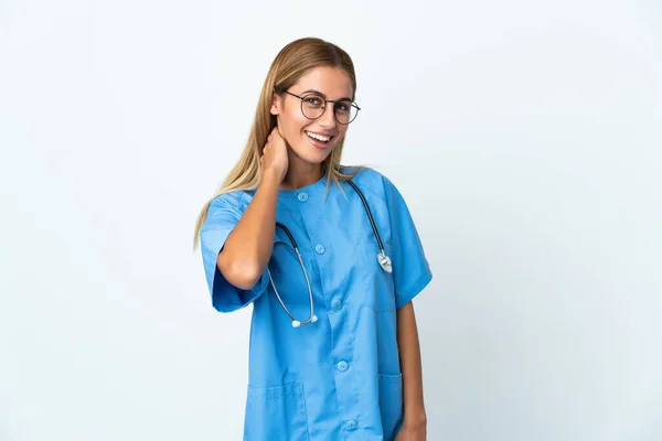 Surgeon Doctor Woman Isolated White Background Laughing — Stock Photo, Image