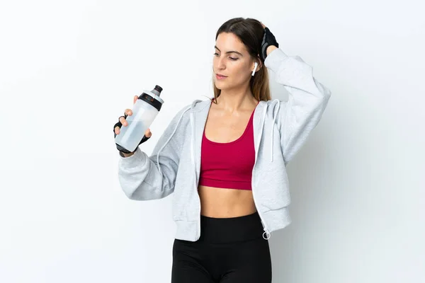 Mujer Deportiva Joven Sobre Fondo Aislado Con Botella Agua Deportiva —  Fotos de Stock