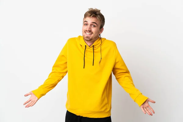 Joven Hombre Guapo Aislado Sobre Fondo Blanco Feliz Sonriente —  Fotos de Stock