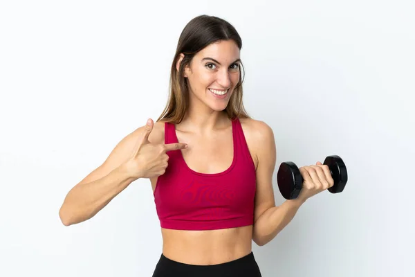 Mujer Deportiva Haciendo Levantamiento Pesas Aislado Sobre Fondo Blanco Con —  Fotos de Stock