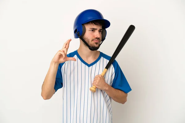 Ung Kaukasier Man Spelar Baseball Isolerad Vit Bakgrund Med Fingrar — Stockfoto
