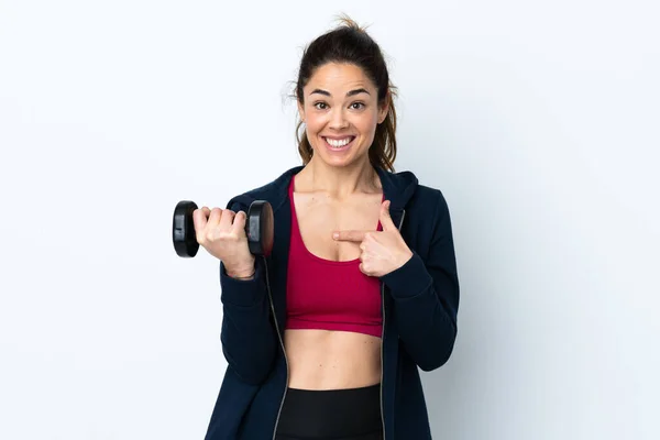 Sport Woman Making Weightlifting Isolated White Background Surprise Facial Expression — Stok fotoğraf
