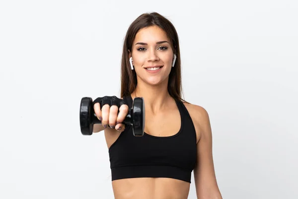 Young Sport Woman Isolated White Background Making Weightlifting — Stock Photo, Image