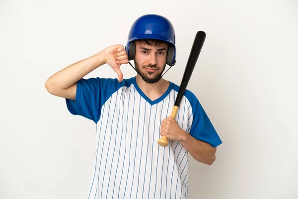 Young Caucasian Man Playing Baseball Isolated White Background Showing Thumb — Stock Photo, Image