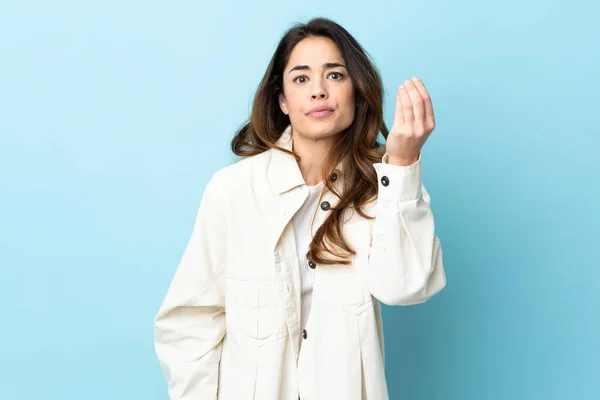 Woman Isolated Background Making Italian Gesture — Foto Stock