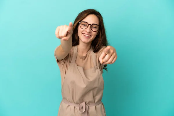 Restaurant Waiter Points Finger You While Smiling — Stock Photo, Image