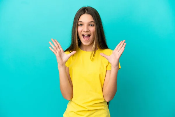 Little Girl Isolated Blue Background Surprise Facial Expression — Stock Photo, Image