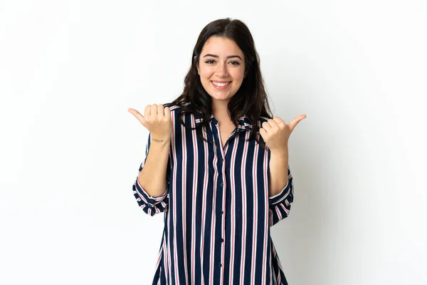 Young Caucasian Woman Isolated Background Thumbs Gesture Smiling — Stock Photo, Image