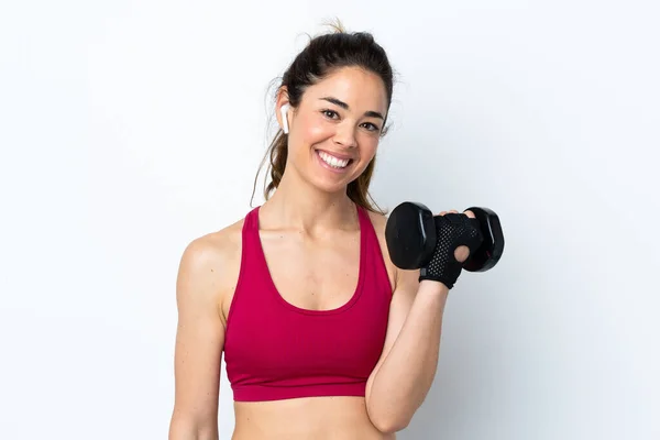 Sport Woman Isolated White Background Making Weightlifting — Stock Photo, Image