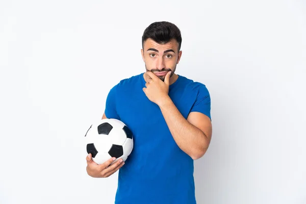 Handsome Young Football Player Man Isolated Wall Thinking — Stock Photo, Image