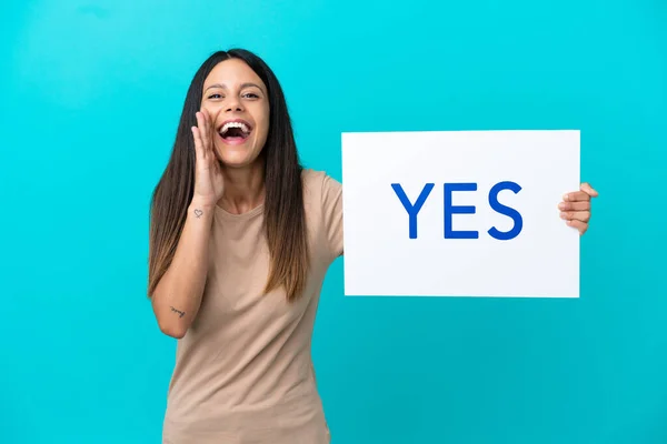 여자가 Yes 소리로 플래카드를 — 스톡 사진