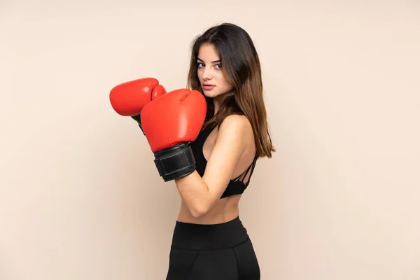 Young Sport Woman Boxing Gloves Isolated Background — Stock Photo, Image