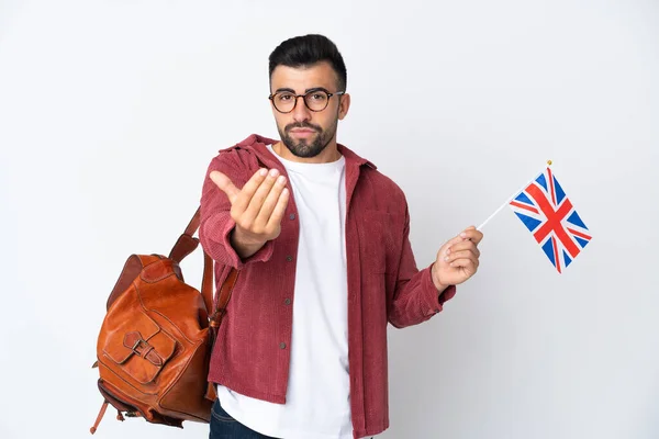 Junger Hispanischer Mann Mit Einer Britischen Flagge Die Zum Kommen — Stockfoto
