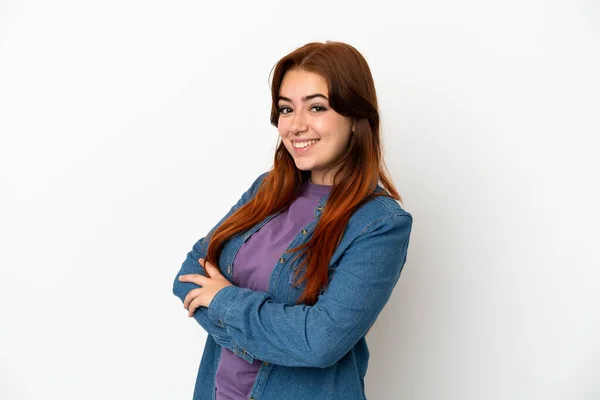 Young Redhead Woman Isolated White Background Arms Crossed Looking Forward — Φωτογραφία Αρχείου