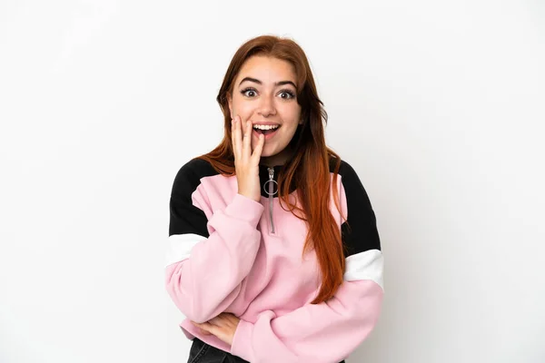 Young Redhead Woman Isolated White Background Surprise Shocked Facial Expression — Stock Photo, Image