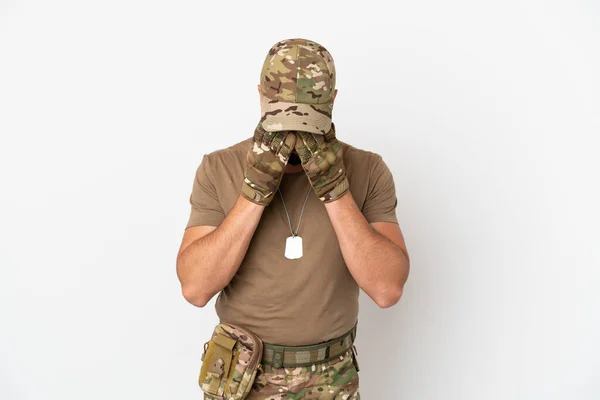 Young Arab Soldier Man Isolated White Background Tired Sick Expression — Stock Photo, Image