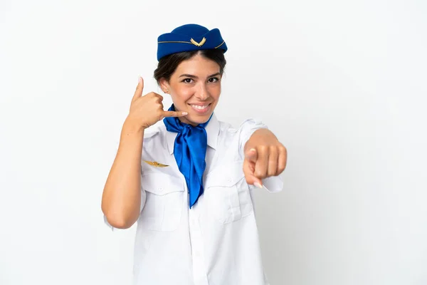 Hôtesse Air Caucasienne Femme Isolée Sur Fond Blanc Faisant Geste — Photo