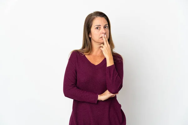 Moyen Age Femme Brésilienne Isolée Sur Fond Blanc Surpris Choqué — Photo