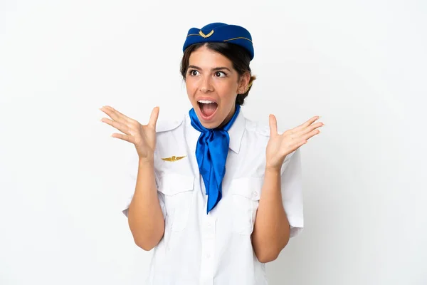 Stewardessa Samolot Kaukaska Kobieta Izolowane Białym Tle Zaskoczeniem Wyraz Twarzy — Zdjęcie stockowe