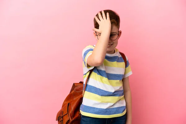 Piccola Rossa Caucasico Ragazzo Isolato Sfondo Rosa Realizzato Qualcosa Intendere — Foto Stock