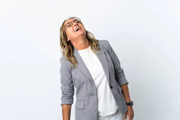 Middle Aged Business Woman Isolated White Background Laughing — Stock Photo, Image