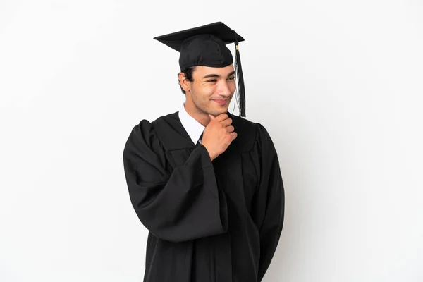 Young University Graduate Isolated White Background Looking Side — Stok fotoğraf