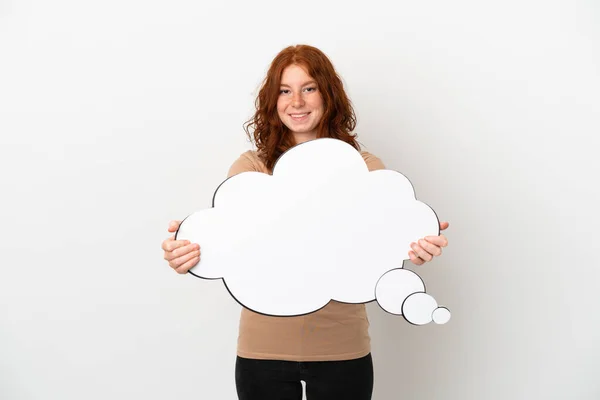 Tiener Roodharige Meisje Geïsoleerd Witte Achtergrond Met Een Denken Spraak — Stockfoto