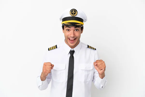 Airplane Pilot Isolated White Background Celebrating Victory Winner Position — Stock Fotó