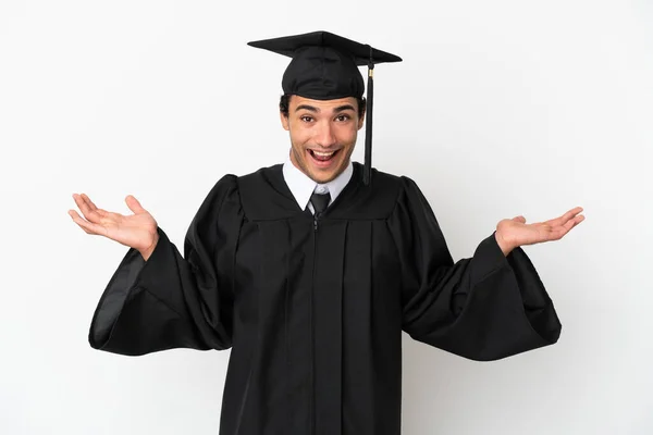 Graduação Universitária Jovem Sobre Fundo Branco Isolado Com Expressão Facial — Fotografia de Stock