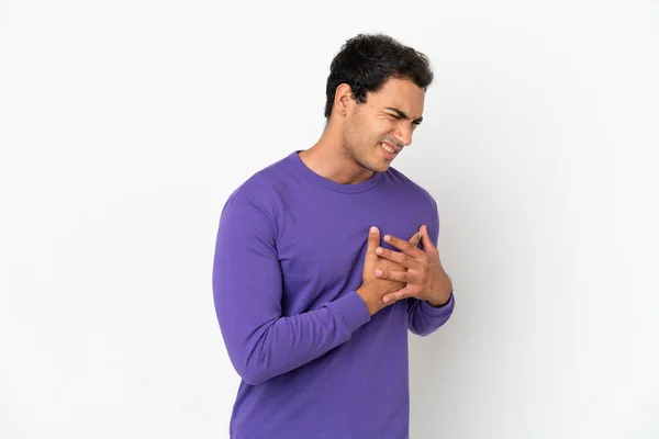 Caucasian Handsome Man Isolated White Background Having Pain Heart — Foto Stock