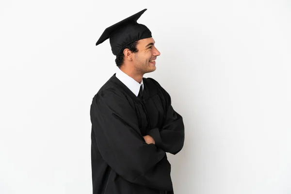 Young University Graduate Isolated White Background Lateral Position — Foto Stock