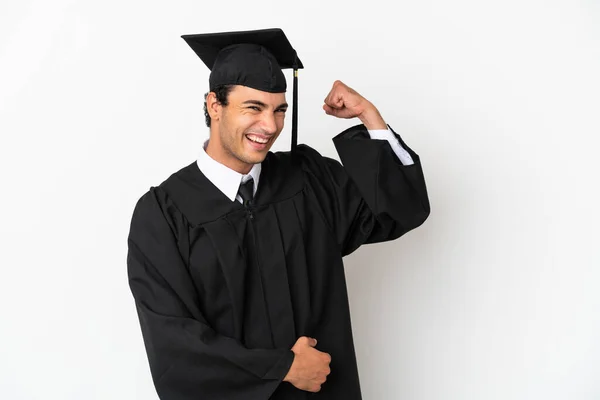 Young University Graduate Isolated White Background Doing Strong Gesture — Stock Photo, Image