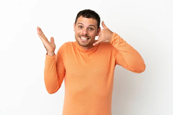 Hombre Brasileño Sobre Fondo Blanco Aislado Haciendo Gesto Telefónico Dudando —  Fotos de Stock